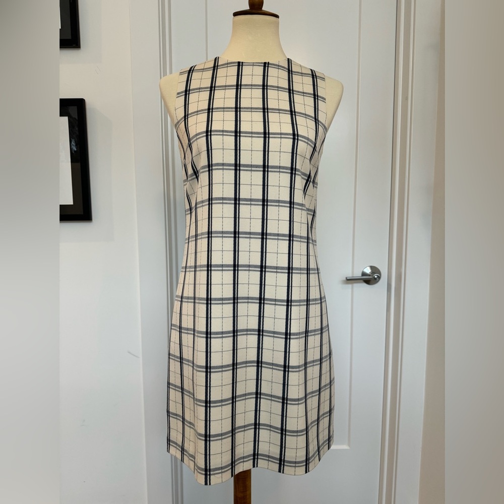 Theory Cream and Black Plaid Dress